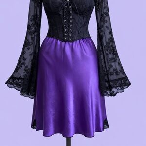 1990s Purple & Black Lace Satin Skirt